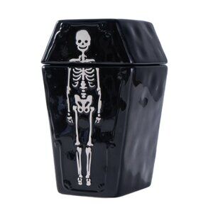 NEW Ceramic Coffin Cookie Jar Treat Food Storage Candy Kitchen Decor Black Skele